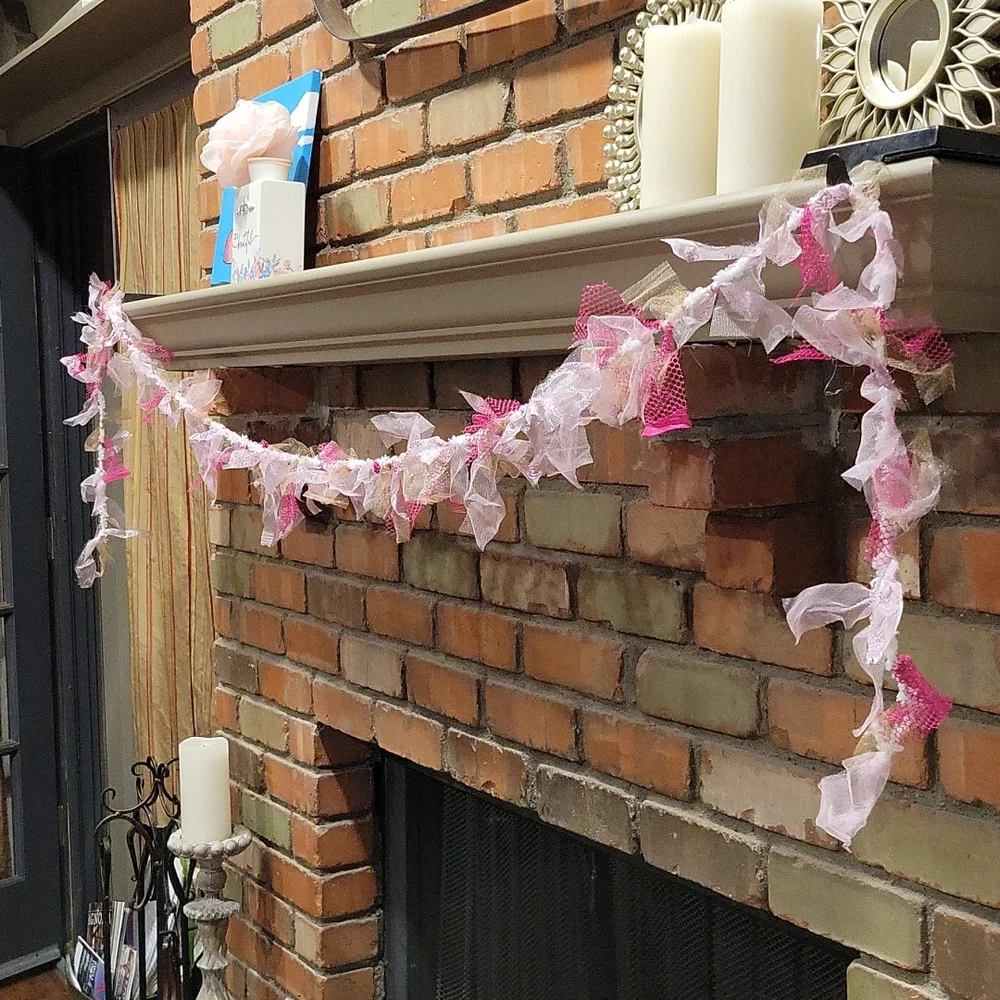 Shabby Chic Garland Soft Pink, Gold and Hot Pink Tulle Netting